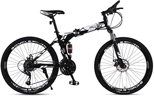 Folding Bike : Bicycle, Mountain Bike Child Bicycles 21 / 24 / 27 Speed Steel Frame 27.5 Inches 3-Spoke Wheels Dual Suspension Folding Bike, White, 24speed