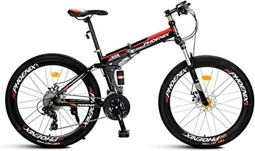 Folding Bike : Bicycle, Mountain Bike Child Bicycles 21 / 27 Speed Steel Frame 26 Inches Spoke Wheels Suspension Folding Bike, Black, 21speed
