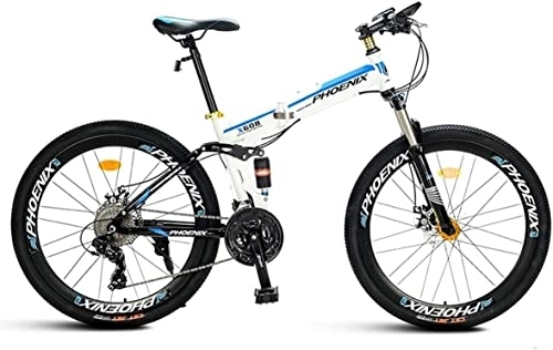 Folding Bike : Bicycle, Mountain Bike Child Bicycles 21 / 27 Speed Steel Frame 26 Inches Spoke Wheels Suspension Folding Bike, White, 21speed