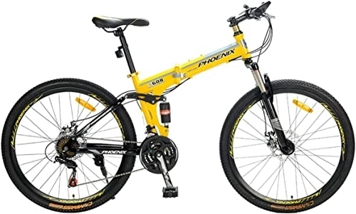 Folding Bike : Bicycle, Mountain Bike Child Bicycles 21 / 27 Speed Steel Frame 26 Inches Spoke Wheels Suspension Folding Bike, Yellow, 21speed