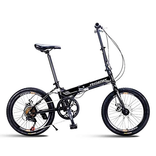 Folding Bike : Bicycle Mountain Bike Folding Bicycle Unisex 20 Inch Small Wheel Bicycle Portable 7 Speed Bicycle (Color : BLACK, Size : 150 * 30 * 60CM)