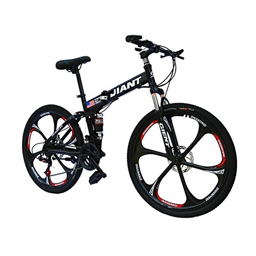 Folding Bike : Bicycle Mountain-Bikes Commuting Folding 21 / 24-Speeds Adult Women Double Disc Brake Sport Bicycles Mountain Bicycle Integrated-Wheel （Black , Green , Red , Yellow） ( Color : Black , Size : 21 speed )