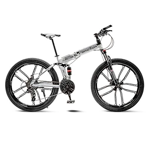 Folding Bike : Bicycle White Mountain Bike Bicycle 10 Spoke Wheels Folding 24 / 26 Inch Dual Disc Brakes (21 / 24 / 27 / 30 Speed) Men's bicycle (Color : 30 speed, Size : 24inch)
