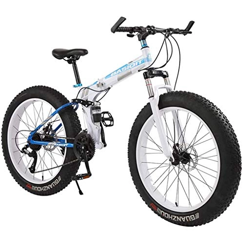 Folding Bike : BicycleFoldable Frame Fat Tire Dual-Suspension Mountain Bicycle, Adult Mountain Bikes, High-Carbon Steel Frame, All Terrain Mountain Bike, 26Inch Red, 7 Speed, A, 24 Inch 21 speed