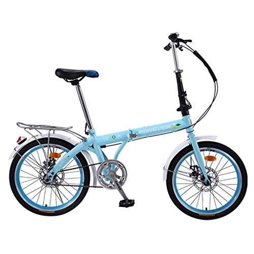 Folding Bike : Bicycles Foldable Bicycle Outdoor Summer Travel Mountain Bike 16 / 20 Inch Boys And Girls Bicycle Ultralight Portable Speed ?Adjustable (Color: Blue, Size: 20inch)