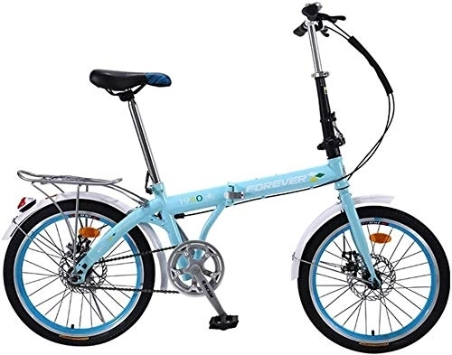 Folding Bike : Bicycles Foldable Bicycle Outdoor Summer Travel Mountain Bike 16 / 20 Inch Boys And Girls Bicycle Ultralight Portable Speed ​​Adjustable (Color : Blue, Size : 20inch)