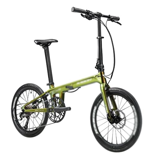 Folding Bike : Bicycles for Adults Carbon Folding Bike 20 inch Folding Bicycle Carbon Fiber Frame Mini City Bike Light Weight Foldable Bike 9 Gears / Speeds (Color : Green, Size : 9 Speed_20INCH (150-200CM)