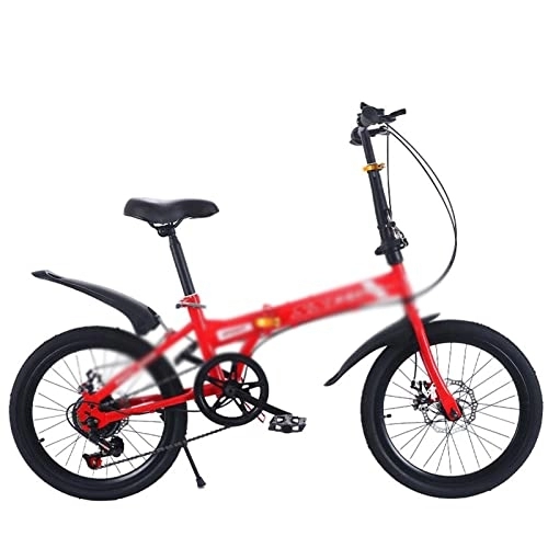 Folding Bike : Bicycles for Adults Folding Bicycle 20 inches 7 Speed Disc Brake Portable Light Cycling Portable Urban Cycling Commuting Travel Sports Folding Bike (Color : RED, Size : 7_20INCH)