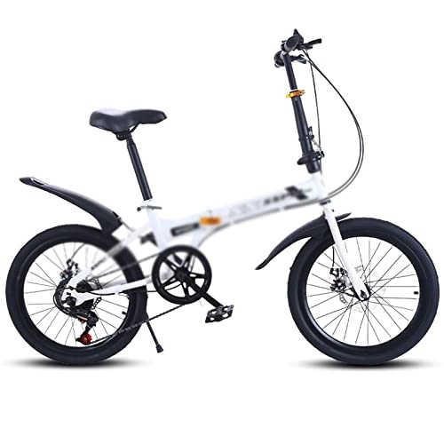 Folding Bike : Bicycles for Adults Folding Bicycle 20 inches 7 Speed Disc Brake Portable Light Cycling Portable Urban Cycling Commuting Travel Sports Folding Bike (Color : White, Size : 7_20INCH)