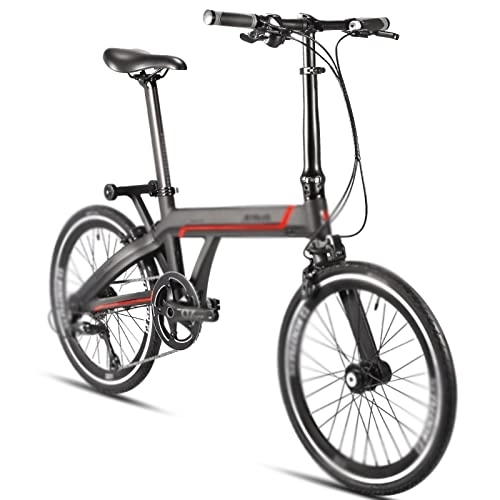 Folding Bike : Bicycles for Adults Single-arm Folding Bike 20-inch Carbon Fiber Single-arm Folding Bike withfolding Bike (Color : Black red)