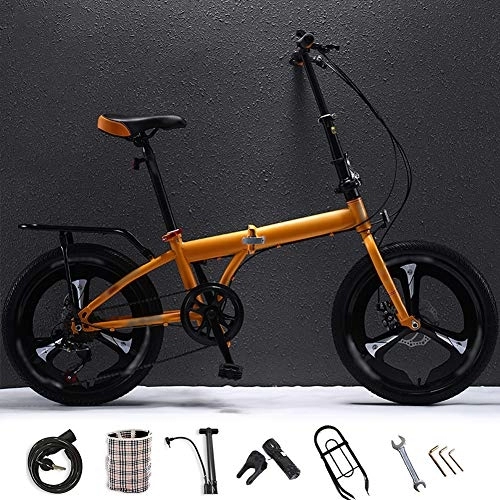 Folding Bike : Bidetu 20 Inches Lightweight Folding MTB Bike, Foldable City Commuter Bicycles, 6 Speed Mens Womens Mountain Bike, Double Disc Brake / Orange