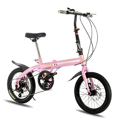 Folding Bike : Bidetu Adult Folding Bicycle Lightweight Unisex Men City Bike 16-inch Wheels Aluminium Frame Ladies Shopper Bike With Adjustable Handlebar & Seat, 6 speed, Disc brake / pink