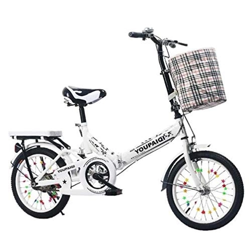 Folding Bike : Bidetu Adult Folding Bicycle Lightweight Unisex Men City Bike 16-inch Wheels Aluminium Frame Ladies Shopper Bike With Adjustable Handlebar & Seat, single-speed, v Type Brakes / white /