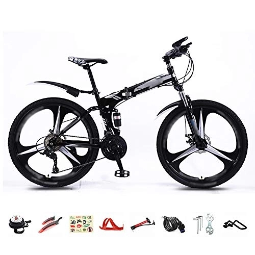 Folding Bike : Bidetu Foldable Bicycle 26 Inch, 30-Speed Folding Mountain Bike, Unisex Lightweight Commuter Bike, MTB Full Suspension Bicycle with Double Disc Brake / Black / B wheel