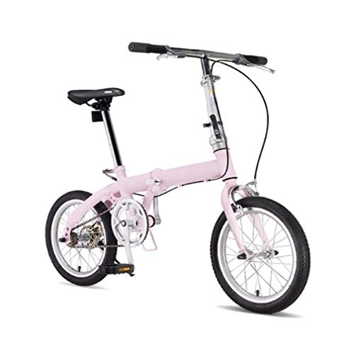 Folding Bike : Bidetu Folding Bike Unisex Alloy City Bicycle 15" With Adjustable Handlebar & Seat Single-speed, comfort Saddle Lightweight For Adults Men Women Teens Ladies Shopper / pink