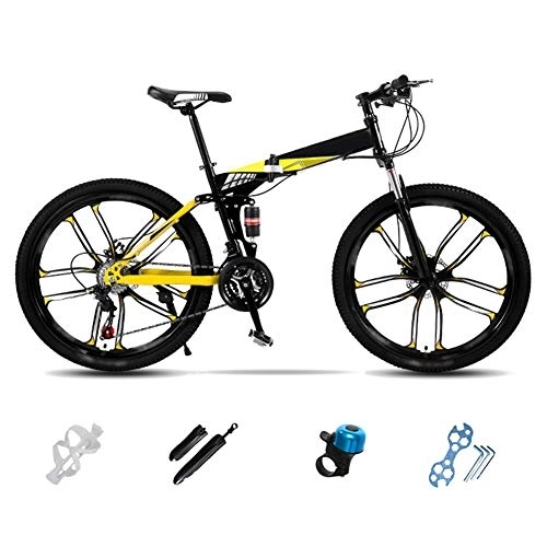 Folding Bike : Bidetu Lightweight Folding MTB Bike, Foldable City Commuter Bicycles, 7 Speed Mens Womens Mountain Bike, 24 Inches 26 Inches Bicycle with Double Disc Brake / Yellow / 26