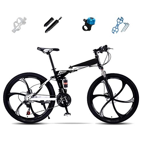 Folding Bike : Bidetu Mountain Bike Folding Bikes, 27-Speed Double Disc Brake Full Suspension Bicycle, 24 Inch, 26 Inch, Off-Road Variable Speed Bikes with Double Disc Brake / white / 24