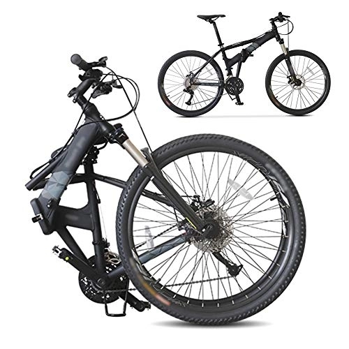 Folding Bike : Bidetu Off-road Mountain Bike, 26-inch Folding Shock-absorbing Bicycle, Male And Female Adult Lady Bike, Foldable Commuter Bike - 27 Speed Gears - Double Disc Brake / Black