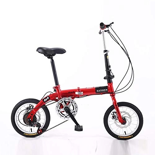 Folding Bike : Bike 14 In Foldable Bicycle Portable Lightweight Men And Women Adult Folding Student Car Mini Bicycles Disc Brake Variable Speed Champagne, Black, Red, White