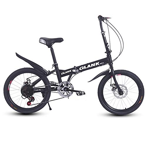 Folding Bike : Bike 20 Inches Foldable Bicycle 6 Speeds Front And Rear Mechanical Disc Brakes High Carbon Steel Frame Student Adult City Men's And Women's Super Light Driving A Commuter Car Yellow Black