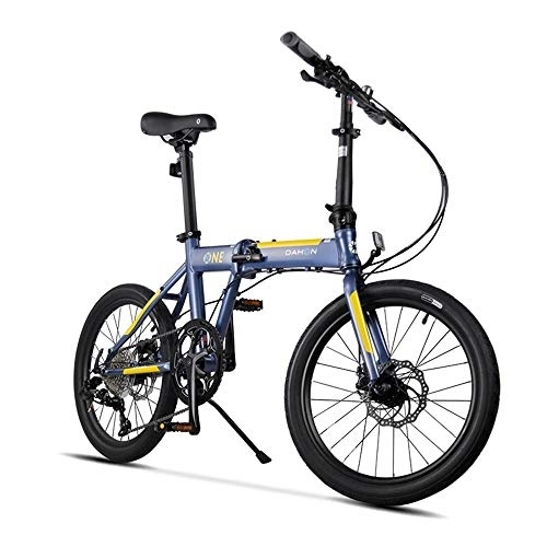 Folding Bike : Bike 20 Inches Foldable Bicycle 9 Speed Men's And Women's City Disc Brake Aluminum Alloy Sports Black Blue