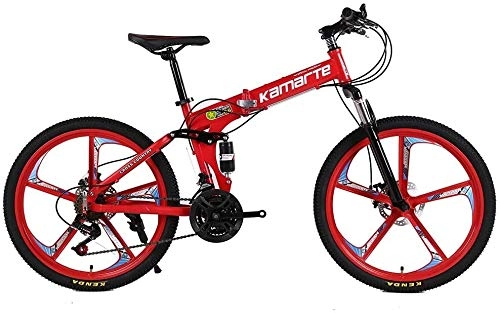 Folding Bike : Bike 24 / 26 Inch Mountain Folding Disc Brake Full Suspension Anti-Slip 21 / 24 / 27-Speed Double Racing Off-Road Variable Speed For Men And Women 0725 (Color : 24 Inch, Size : 27 speed)