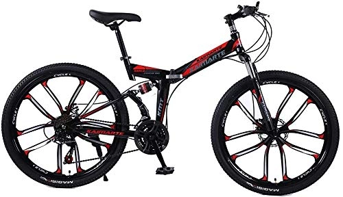 Folding Bike : Bike 24 / 26inch Folding Bicycle Road Portable Lightweight Folding Bicycle Children'S Mountain 0723 (Color : BlackRed, Size : 26inch21speed)