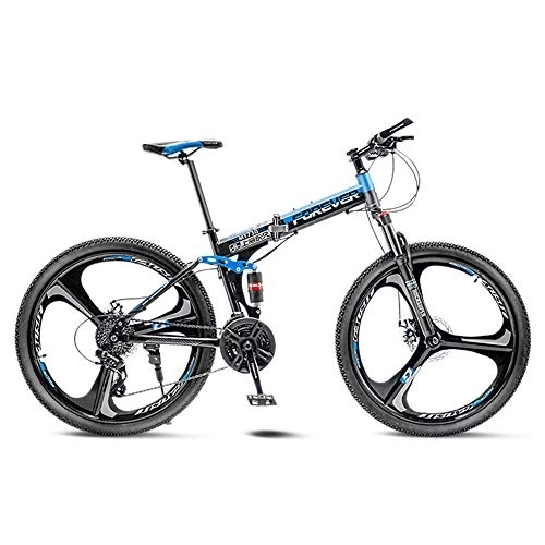 Folding Bike : Bike 26 Inch Folding Mountain 24 Speed Three Knife One Wheel Bicycle Men And Women Adult Variable Speed Bicycles Student Double Shock Absorption Double Disc Brake Off-road Racing