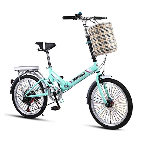 Folding Bike : Bike Foldable Bicycle Ultra-light And Portable Female Adult City High-carbon Steel Material Double Framedesign 7-speed Variable Speed Spiral Shock Absorber Mini Bicycles 20 Inches Adult