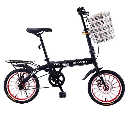 Folding Bike : Bike Folding 16 Inch Thickened Tires City Commuter Single Speed Road Cycling Student Adult Mountain 8 Seconds Folding Men And Women Bicycles Black
