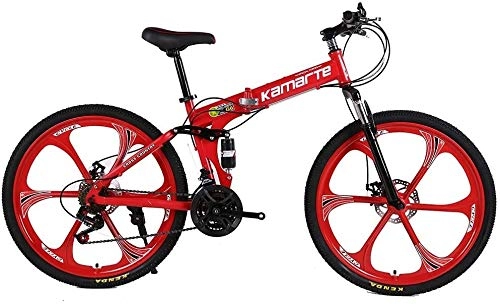 Folding Bike : Bike Folding 24 / 26-Inch Wheels Double Disc Brake For Urban Riding And Commuting With 21 / 24 / 27-Speed Drivetrain 0726 (Color : Red, Size : 24 inch24 speed)