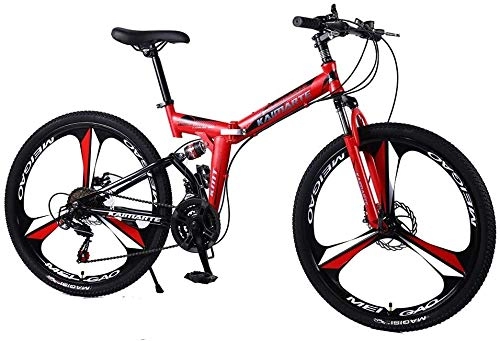 Folding Bike : Bike Folding Bicycle Mountain Carbon Steel Mountain Bicycle Disc Double Exercise Brake Adult 24 And 26 Inch Knife High 0724 (Color : Red, Size : 26inch21speed)