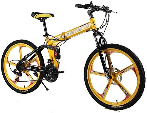 Folding Bike : Bike Folding, Downhill Bicicleta Mtb Mountain Bicycle One Piece Wheel 24 / 26 Inch 21 / 24 / 27 Speed Carbon Steel 0724 (Color : 26 Inch, Size : 21 speed)