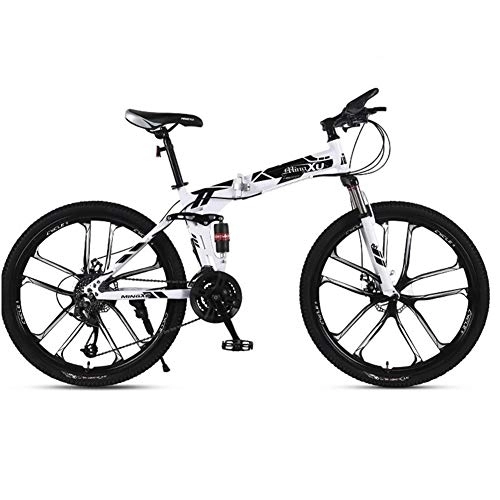 Folding Bike : Bike Folding Mountain Adult Off-road Variable Speed Racing Car Men And Women Student Bicycle 26 Inch 21 Speed Dust-proof Rear Shock Front And Rear Dual Disc Brakes White Black Blue Red