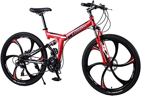 Folding Bike : Bike Mountain Dual Suspension Folding Wheels 6 Spoke Men And Women Universal Adults 21 / 24 / 27 Speed MTB 24 / 26 Inches 0723 (Color : Red, Size : 26inch27speed)