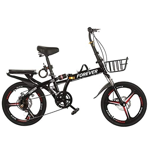 Folding Bike : Bike Variable Speed Foldable Bicycle Men And Womenteens Student City Aluminum Alloy Wheel Double Disc Brake Double Shock Absorption 20 Inches Leisure Bicycle White Red Black