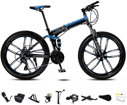 Folding Bike : Bikes 24-26 inch MTB Bicycle, Unisex Folding Commuter Bike, 30-Speed Gears Foldable Bicycle Bike, Double Disc Brake / Blue / C Wheel / 24' 5-27 fengong