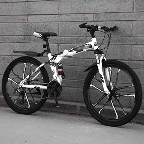 Folding Bike : Bikes Bicycle Bike Folding Bikes, 27-Speed Double Disc Brake Full Suspension Bicycle, 26 Inch Off-Road Variable Speed Bikes For Men And Women 5-25 (Color : White)