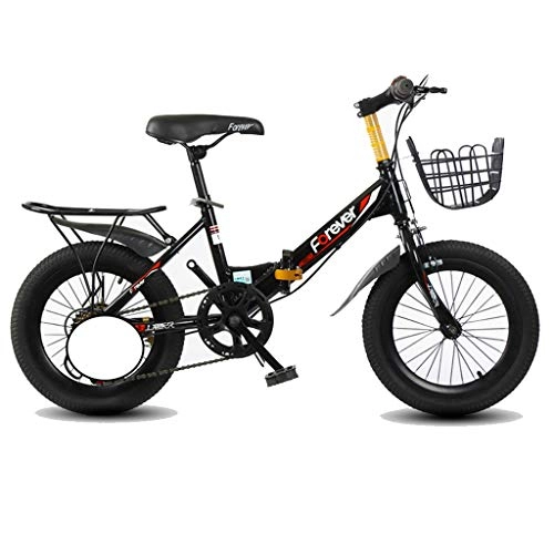 Folding Bike : Bikes Folding bicycle single speed bicycle adult outdoor bicycle boy girl bicycle spokes with basket (Color : Black, Size : 20inches)