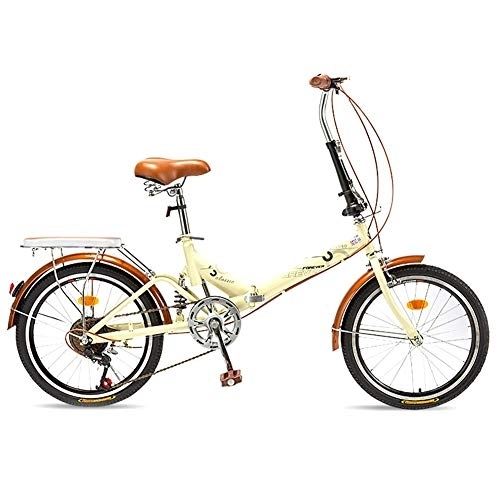 Folding Bike : Bikes Folding MM 20-inch Adult Bicycle, High Carbon Steel Frame And Non-slip Rubber Tires, City Road, Easy To Assemble, 3 Colors (Color : Yellow)