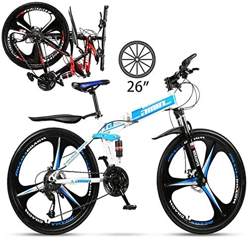 Folding Bike : Bikes for men, Foldable Trekking Bicycle Cross Trekking Bikes 26 Inch MTB Adult Land Gearshift Steel Frame Bicycle Hardtail Mountain Bike-21 speed_Blue