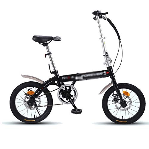 Folding Bike : Bikes HAIZHEN -Adult Folding, 16inch Man And Woman Single Speed Double Disc Brake Mountain Bicycle(Color:Black)