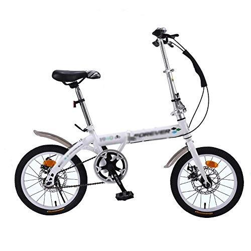 Folding Bike : Bikes HAIZHEN -Adult Folding, 16inch Man And Woman Single Speed Double Disc Brake Mountain Bicycle(Color:White)