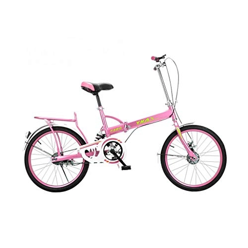 Folding Bike : BIKESJN 20 Inch Folding Bicycle Adult Ultra Light Portable Small Kid Students Commuter Style Mountain Bike City Bike Shopper Bicycle Shock-absorbing Bicycle (Color : Pink)