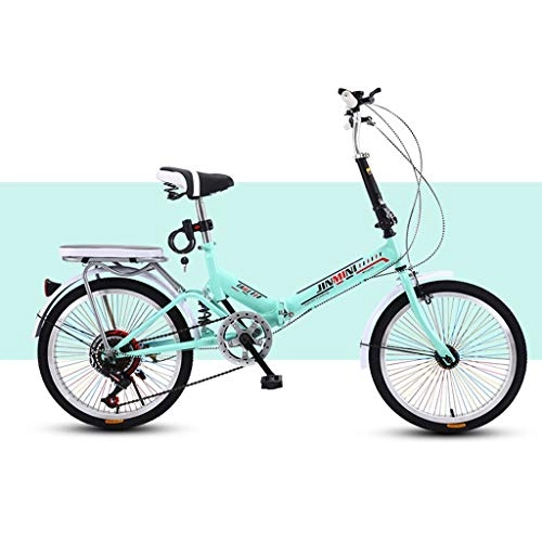 Folding Bike : BIKESJN Bicycle Folding Bike for Adult Shock-absorb Bicycle Student Bicyclee Ultralight Carbon Steel 20 Inch ( Color : Green , Size : Variable speed )
