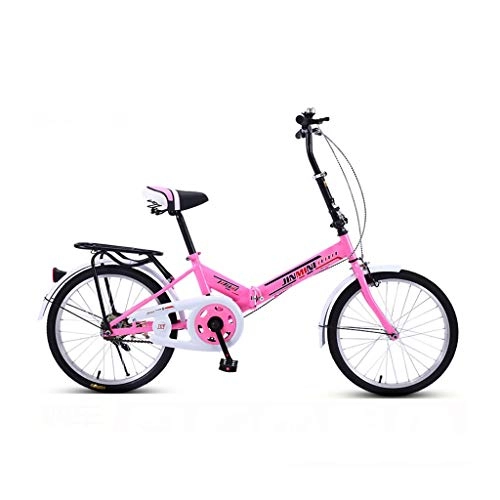 Folding Bike : BIKESJN Bicycle Folding Bike for Adult Shock-absorb Bicycle Student Bicyclee Ultralight Carbon Steel 20 Inch ( Color : Pink , Size : Single speed )