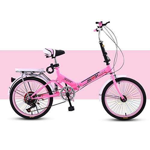 Folding Bike : BIKESJN Bicycle Folding Bike for Adult Shock-absorb Bicycle Student Bicyclee Ultralight Carbon Steel 20 Inch ( Color : Pink , Size : Variable speed )