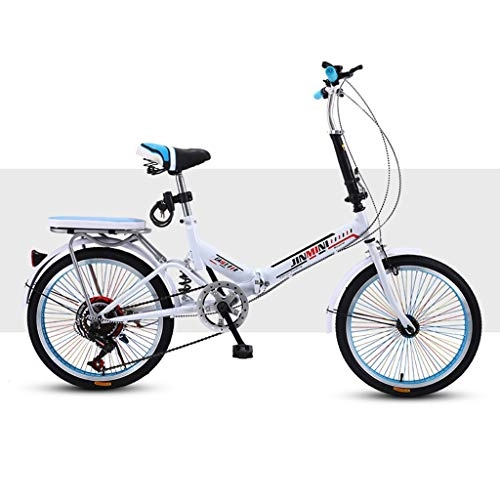 Folding Bike : BIKESJN Bicycle Folding Bike for Adult Shock-absorb Bicycle Student Bicyclee Ultralight Carbon Steel 20 Inch ( Color : White , Size : Variable speed )