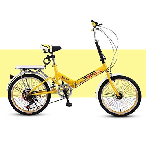 Folding Bike : BIKESJN Bicycle Folding Bike for Adult Shock-absorb Bicycle Student Bicyclee Ultralight Carbon Steel 20 Inch ( Color : Yellow , Size : Variable speed )