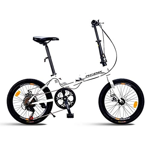 Folding Bike : BIKESJN Folding Bike Fully Assembled Bike Portable Shock Absorb Vehicle Male Female Bicycle Variable Speed Bicycle Adult Bicycle 20 Inch (Color : White)